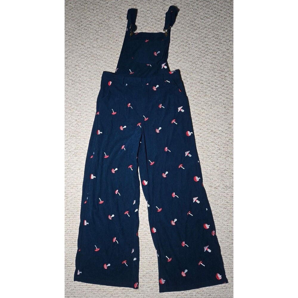 Cider Corduroy Mushroom Wide Leg Overalls Blue Red Women's Large
